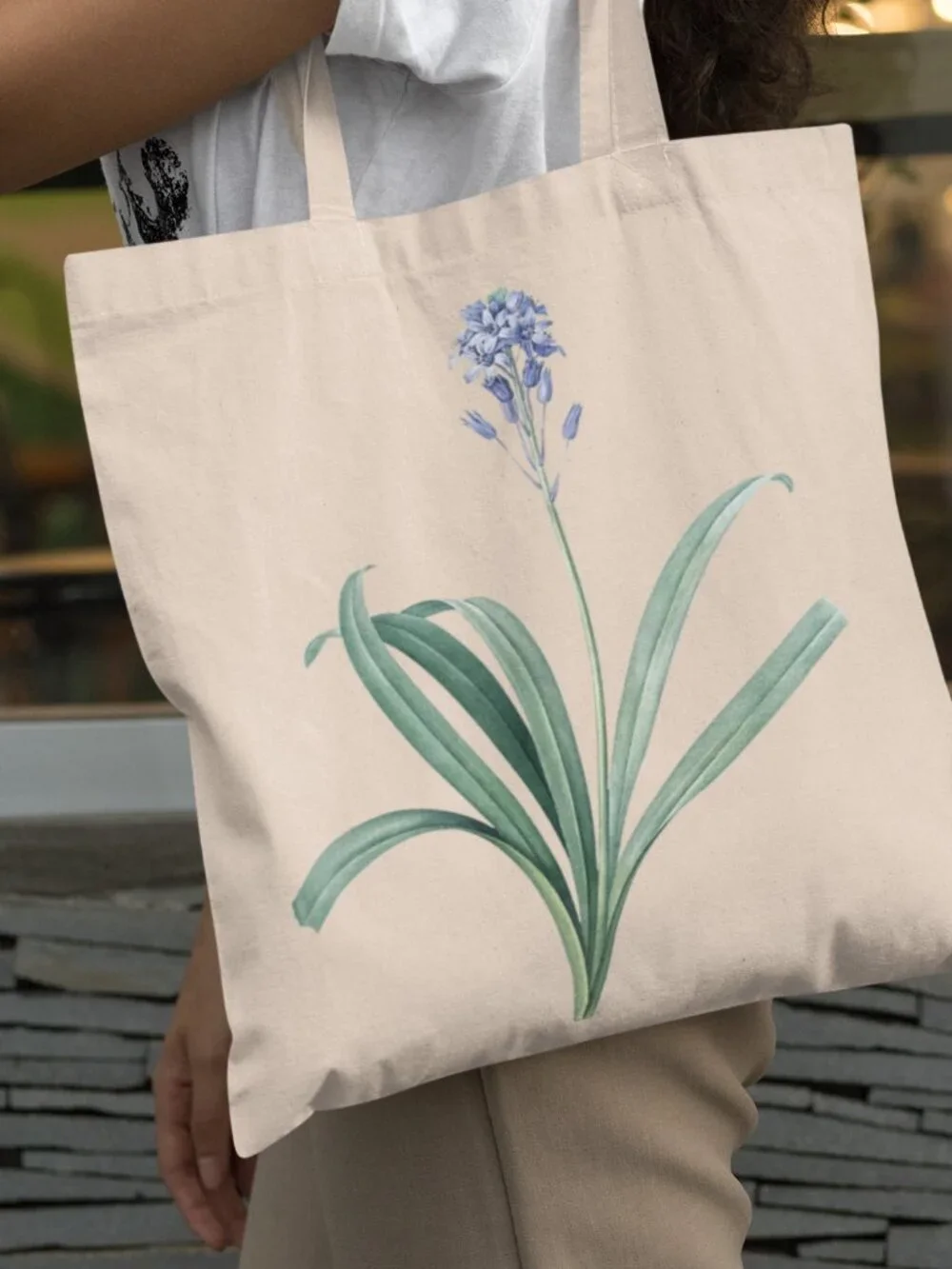 Spanish Bluebell Vintage Floral Print Graphic Canvas Tote Bag